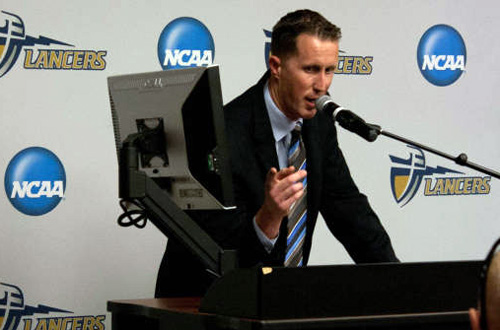 Former Head Citrus College Men's Basketball Coach Rick Croy addresses the media at his introductory press conference at California Baptist University last week. Photo By: Bonnie Jean Koenn