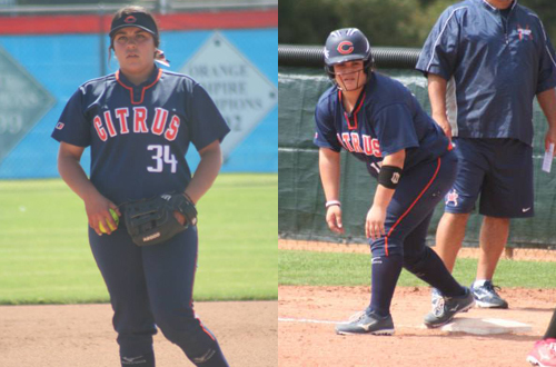 Freshman Miranda Gil and sophomore Sara Moore were named the WSC Blue Division Pitcher and Player of the Year. Photo By: Rich Baltazar