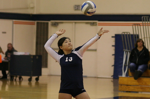 Freshman Makoto Toyama had a team high nine digs and three aces, in the Owls' loss to Orange Coast. Photo By: Jerrika Ramirez