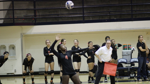 Freshman Zhari Johnson had a team high six digs in Citrus' loss to Canyons. Photo By: Marisa Dyson