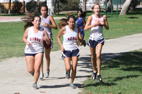 From left to right: Heather Hinostro, Lovella Perea, and Katherine Duncan were three of five Owls to post Top 20 finishes at the Rio Hondo Invite. Photo By: Sam Ungeheier